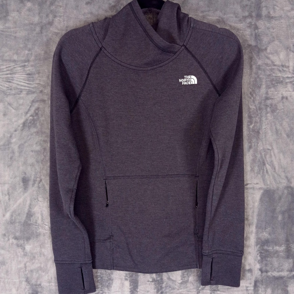 The North Face Hoodie Womens XS Gray Cowl Neck‎ Pullover Thumbhole Zip Pockets